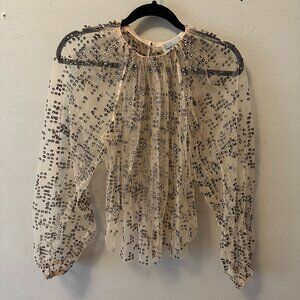 Rachel Comey Decadent Top Champagne Sheer Tulle Glittery Blouse Womens Sz 2